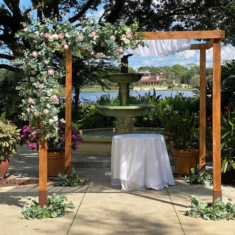 Cedar wedding canopy at a ceremony