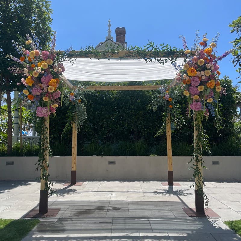 Cedar canopy with floral decorations
