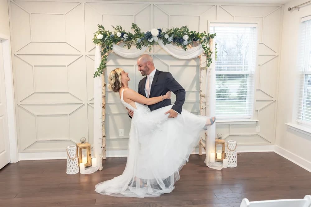 Classic birch arch with draping