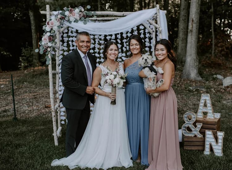 Classic birch arch wedding setup